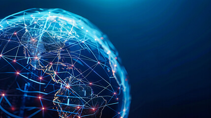 Global Digital Connectivity, Networking Concept with Blue Globe and Abstract Data Lines, Futuristic Technology Background