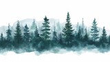 Fototapeta Las - Stunning Watercolor Pine Tree Forest Landscape Generative AI