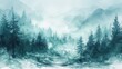 Frosty Winter Taiga: A Foggy Forest Hill Landscape Generative AI
