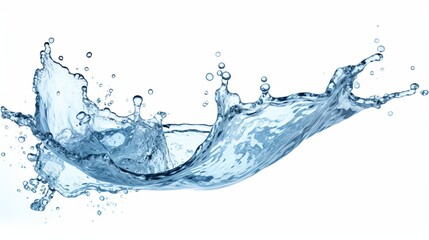  A white background hosts an isolated water splash.