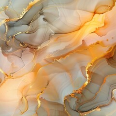 Wall Mural - luxury abstract fluid art created using the alcohol ink technique. A tender and dreamy wallpaper featuring transparent waves and golden swirls, ideal for posters.