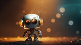 Fototapeta Kosmos - cute robot on a neon background