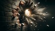 © apisit - Brick wall explode with debris dust and smoke