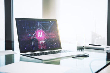 Wall Mural - creative artificial intelligence symbol concept on modern computer monitor. 3d rendering