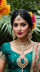 Vibrant Radiance: Captivating Portrait of an Indian Bride in Bright and Colorful Traditional Lehenga, Generative AI.