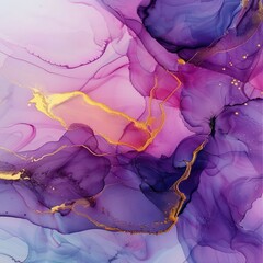 Wall Mural - An elegant abstract fluid art piece crafted with the alcohol ink technique. This tender and dreamy wallpaper showcases transparent waves and golden swirls, making it perfect for posters.
