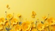 Spring summer yellow background with cut paper