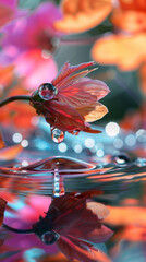 Wall Mural - dew drops on beautiful flower, frozen nature snapshot, macro close up