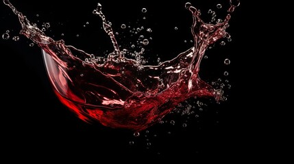 Wall Mural - Red wine splashes against a black background, creating abstract patterns in a captivating macro shot.