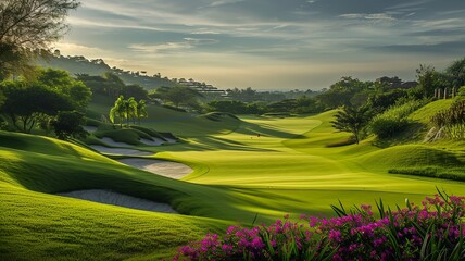 Wall Mural - artificial intelligence generated image of a golf course with nice lights