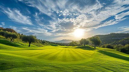 Wall Mural - artificial intelligence generated image of a golf course with nice lights