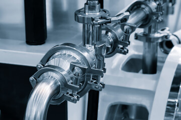 Poster - Stainless steel pipes in food or pharmaceutical or chemical industrial factory, industrial concept background