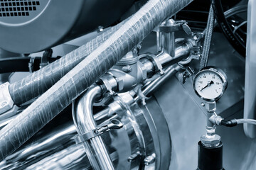Poster - Stainless steel pipes in food or pharmaceutical or chemical industrial factory, industrial concept background