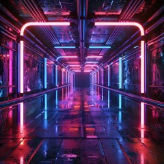 Wall Mural - A neon tunnel with neon lights