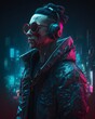 © wizXart - cyberpunk man wearing a futuristic headset, neon virtual glasses, and cyberpunk gear