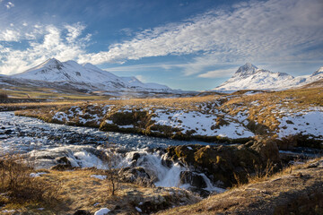 Landscape with a river and a cascade, Jonasarlundur, Iceland