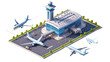 Isometric view of airport on transparent or white background