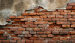 Fragment of old brickwork, close-up. Red brick wall. Potholes and defects in a brick wall. Flat lay, close-up. Cracks and defects of red brick on the wall. building houses, texture