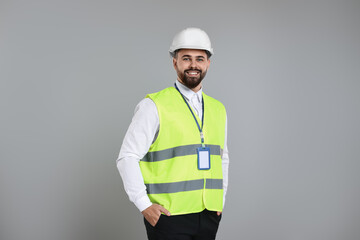 Sticker - Engineer with hard hat and badge on grey background