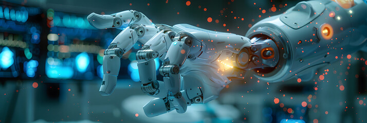 Wall Mural - future robotic arms performing automated medical health care operation for future precision surgical
