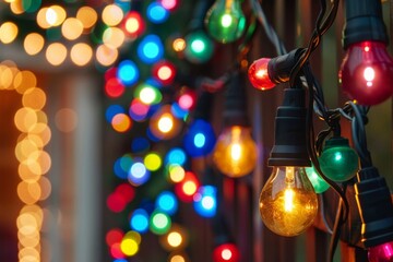 Wall Mural - A colorful string of Christmas lights with a blurry background