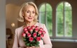 © PetrovMedia - Beautiful smiling mature woman holding a bouquet of roses