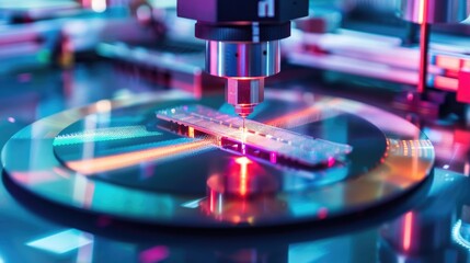 Poster - Robotic manufacturing of semiconductors and computer chips from silicon wafers. Modern technology concept