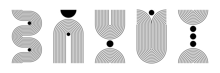 Wall Mural - line geometric arch and circle abstract shapes. contemporary mid century line design set.