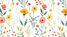 Abstract Seamless Pattern With Primitive Wildflowers