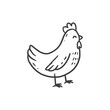 Cartoon hens isolated on white background. Doodle illustration. Bird for Easter, decor, invitation, cards, food packaging cover design, advertising banner, postcard. 