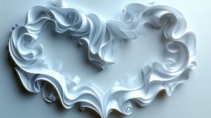  a white heart shaped object on a white surface with a wave pattern in the shape of a wave in the shape of a heart on a white surface with a light blue background.