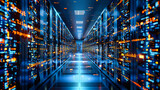 Fototapeta Przestrzenne - Data Center Dynamics: High-Tech Server Room Powering the Digital Age with Connectivity and Cloud Services