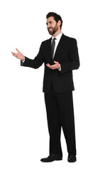 Poster - Handsome man greeting someone on white background