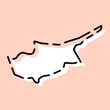 © pyty - Cyprus country simplified map. White silhouette with black broken contour on pink background. Simple vector icon
