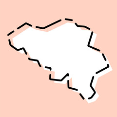 Belgium country simplified map. White silhouette with black broken contour on pink background. Simple vector icon
