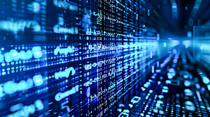 abstract technology and digital coding background, binary data and programming concept in blue and b