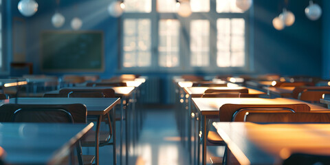 Wall Mural - Empty classroom window light coming in in the morning