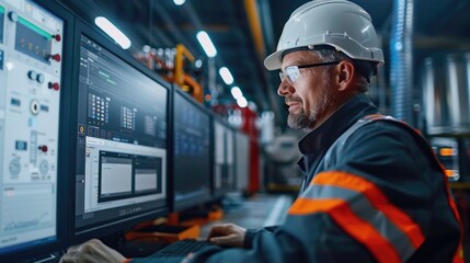 engineer team working with data base from Scada system computer screen.