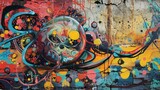 Fototapeta Boho - Stunning street art features abstract, creatively drawn images in fashionable colors adorning city walls, reflecting urban contemporary culture