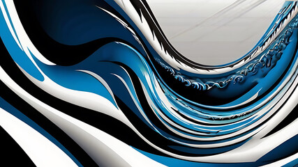 Wall Mural - white and black ,blue wave, line bundle ai generated