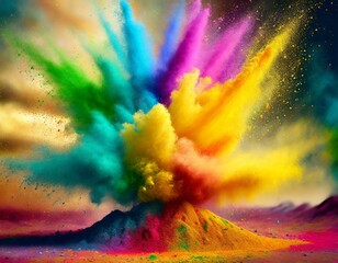 Wall Mural - Colorful holi powder blowing up full range of colors explosion for holi celebrations