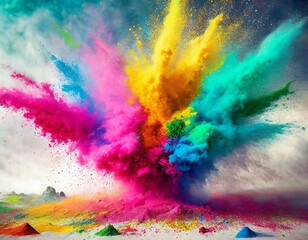 Wall Mural - Colorful holi powder blowing up full range of colors explosion for holi celebrations