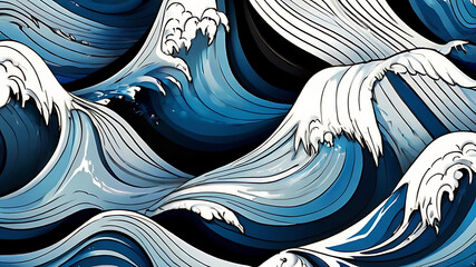 Poster - white and black ,blue wave, line bundle ai generated