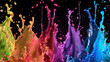contrasting colorful rainbow colored splashes of paint on black background