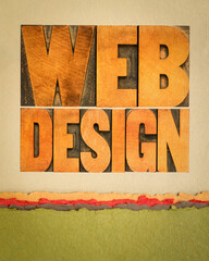 Wall Mural - web design word abstract in vintage letterpress wood type on art paper, internet service concept