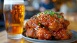 Chimaek chicken and beer, crispy Korean fried chicken paired with a cold beer, a popular combo