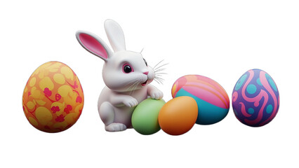 isolated easter rabbit with easter eggs. Generative AI.