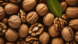 Background with walnut nuts, top view of nuts