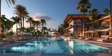 Fototapeta Paryż - Resort with swimming pool in the night on Miami Beach
