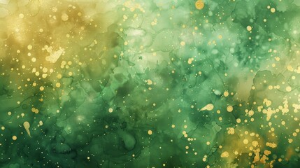 Wall Mural - Abstract watercolor, splashes of green and gold, texture for St. Patrick's Day background. Card with copy space. Banner.